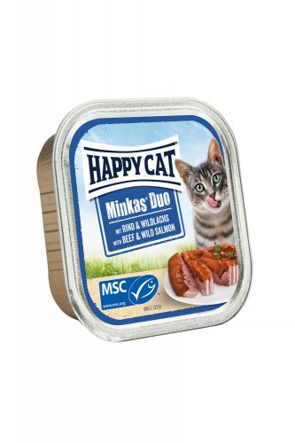 Happy Cat Minkas Duo Rind & Wildlachs (Marha & vadlazac) alutálcás pástétom 100g