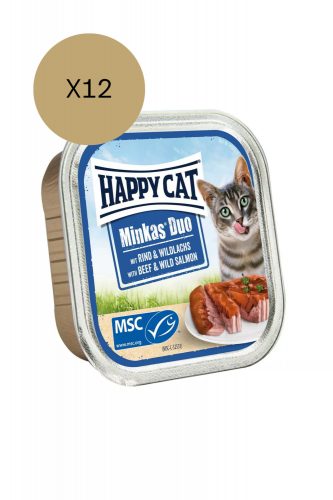 Happy Cat Minkas Duo Rind & Wildlachs (Marha & vadlazac) alutálcás pástétom 100g x12db